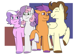 Size: 1024x740 | Tagged: safe, artist:sylver-unicorn, diamond tiara, pound cake, sweetie belle, tender taps, g4, female, gay, lesbian, male, poundtaps, ship:diamondbelle, shipping, simple background, transparent background