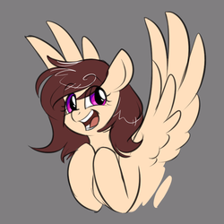 Size: 750x750 | Tagged: safe, artist:cosmalumi, oc, oc only, pegasus, pony, bust, female, gray background, mare, open mouth, simple background, smiling, solo