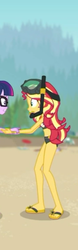 Size: 269x858 | Tagged: safe, screencap, sci-twi, sunset shimmer, twilight sparkle, equestria girls, g4, my little pony equestria girls: better together, unsolved selfie mysteries, bikini, clothes, cropped, dive mask, feet, flip-flops, goggles, midriff, sandals, swimsuit