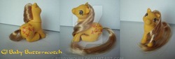 Size: 900x304 | Tagged: safe, artist:berrymouse, baby butterscotch, pony, g1, customized toy, irl, photo, solo, toy