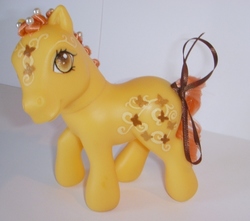 Size: 500x441 | Tagged: safe, artist:colorscapesart, butterscotch (g1), pony, g1, g3, bow, customized toy, g1 to g3, generation leap, irl, photo, solo, tail bow, toy
