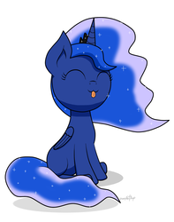 Size: 1213x1536 | Tagged: safe, artist:php142, princess luna, alicorn, pony, g4, :p, cute, eyes closed, female, filly, lunabetes, silly, sitting, solo, tongue out, woona, younger