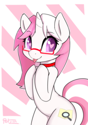 Size: 4911x6945 | Tagged: safe, artist:potzm, oc, oc only, oc:lawyresearch, pony, unicorn, :p, absurd resolution, choker, cute, female, glasses, heart eyes, looking at you, mare, silly, tongue out, wingding eyes
