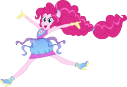 Size: 2919x2000 | Tagged: safe, artist:whalepornoz, pinkie pie, equestria girls, equestria girls series, forgotten friendship, g4, armpits, boots, clothes, cute, double ponytail, dress, female, gloves, happy, high res, looking at you, open mouth, ponied up, shoes, simple background, skirt, sleeveless, solo, super ponied up, transparent background, vector