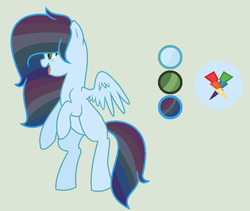 Size: 810x683 | Tagged: safe, artist:princessunicorn123, oc, oc only, oc:feathered wings, pegasus, pony, base used, female, green background, mare, offspring, parent:rainbow dash, parent:soarin', parents:soarindash, rainbow hair, reference sheet, simple background, solo