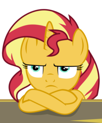 Size: 2253x2736 | Tagged: safe, artist:famousmari5, sunset shimmer, pony, unicorn, equestria girls, equestria girls specials, g4, my little pony equestria girls: better together, my little pony equestria girls: forgotten friendship, crossed hooves, female, frown, grumpy, high res, lidded eyes, mare, sad, simple background, solo, transparent background, unamused, vector