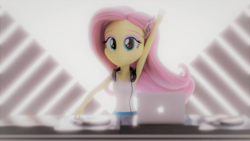 Size: 3840x2160 | Tagged: safe, artist:efk-san, fluttershy, equestria girls, g4, 3d, armpits, clothes, disc jockey, female, high res, solo, tank top, turntable