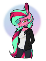 Size: 3024x4032 | Tagged: safe, artist:sweetmelon556, oc, oc only, oc:melon seed, pegasus, anthro, clothes, female, high res, jacket, mare, pants, shirt, simple background, solo, transparent background