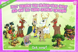 Size: 1084x720 | Tagged: safe, gameloft, idw, screencap, blackthorn, bramble, king aspen, queen birch, deer, fawn, g4, doe, idw showified, stag, stained glass, tree, unnamed character, unnamed deer