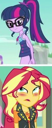 Size: 640x1582 | Tagged: safe, sci-twi, sunset shimmer, twilight sparkle, equestria girls, equestria girls series, forgotten friendship, g4, clothes, female, lesbian, rock horse, ship:sci-twishimmer, ship:sunsetsparkle, shipping, swimsuit