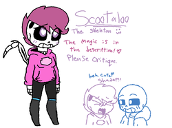 Size: 1063x789 | Tagged: safe, artist:synnibear03, scootaloo, oc, oc:ponytale scootaloo, comic:ponytale, g4, bone, crossover, crossover shipping, female, male, sans (undertale), scootasans, shipping, skeleton, skeleton scootaloo, straight, undertale