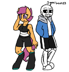 Size: 734x764 | Tagged: safe, artist:synnibear03, scootaloo, oc, oc:ponytale scootaloo, anthro, comic:ponytale, g4, duo, sans (undertale), undertale