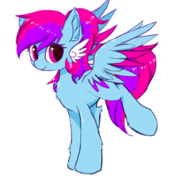 Size: 1500x1500 | Tagged: safe, artist:heddopen, oc, oc only, pegasus, pony, chest fluff, ear fluff, female, looking at you, mare, raised leg, simple background, smiling, solo, wings