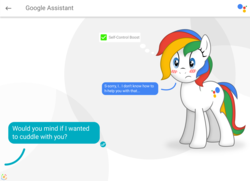 Size: 6200x4500 | Tagged: safe, artist:potato22, oc, oc only, oc:google assistant, pony, absurd resolution, app, blushing, chat, dialogue, google, google assistant, interface, shading, solo