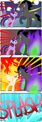 Size: 1000x2900 | Tagged: safe, artist:wolfkice, king sombra, twilight sparkle, alicorn, pony, g4, argument, comic, female, fight, fire, furious, glowing eyes, irritated, male, rapidash twilight, ship:twibra, shipping, splash, straight, subverted meme, twilight sparkle (alicorn), water, yelling