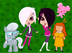 Size: 1022x756 | Tagged: safe, silver spoon, earth pony, human, pony, g4, biskit twins, brittany biskit, care bears, care bears adventures of care a lot, chloe (madeline), littlest pet shop, madeline, meme, shannon chan-kent, tweazle, voice actor joke, whittany biskit