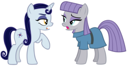 Size: 7920x4147 | Tagged: safe, artist:greenmachine987, maud pie, moonlight raven, earth pony, pony, unicorn, g4, absurd resolution, duo, female, lidded eyes, mare, open mouth, raised hoof, simple background, transparent background, vector
