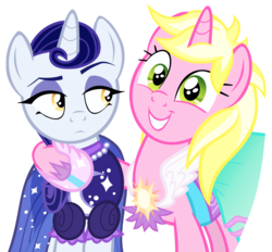 Size: 5276x4888 | Tagged: safe, artist:greenmachine987, moonlight raven, sunshine smiles, pony, canterlot boutique, g4, absurd resolution, clothes, dress, female, over the moon, simple background, sisters, smiling, transparent background, tripping the light, vector