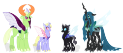 Size: 2452x1060 | Tagged: safe, artist:faith-wolff, queen chrysalis, thorax, changedling, changeling, changeling queen, g4, changeling king, faithverse, king thorax, redesign, simple background, white background
