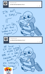 Size: 924x1524 | Tagged: safe, artist:synnibear03, scootaloo, oc, oc:lullaby, oc:ponytale scootaloo, anthro, comic:ponytale, g4, crossover, crossover shipping, female, male, monochrome, non-mlp oc, sans (undertale), scootasans, shipping, straight, undertale