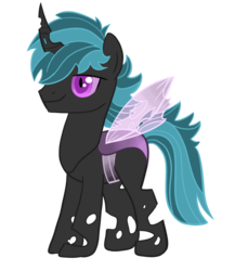 Size: 1024x1117 | Tagged: safe, artist:0tinybitobsessive0, oc, oc only, oc:azul, changeling, blue hair, changeling oc, insect wings, looking forward, male, non-pony oc, purple changeling, purple eyes, simple background, smiling, solo, spread wings, transparent background, vector, wings