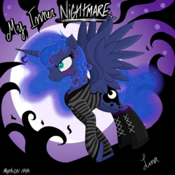 Size: 4823x4823 | Tagged: safe, artist:darkest-lunar-flower, princess luna, alicorn, pony, tumblr:mythical high, g4, absurd resolution, clothes, edgy, female, nightmare luna, slit pupils, solo, spread wings, wings