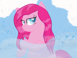 Size: 1600x1200 | Tagged: safe, artist:rainbowtashie, pinkie pie, earth pony, pony, g4, alternate hairstyle, bedroom eyes, bubble, cloud, female, hairstyle, looking at you, ocean, solo, swimming, water, wet, wet mane