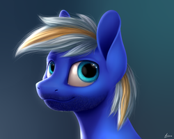 Size: 900x720 | Tagged: safe, artist:luminousdazzle, oc, oc only, oc:electric blue, pony, beard, bust, facial hair, male, smiling, solo, stallion