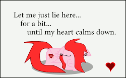 Size: 766x475 | Tagged: safe, artist:planetkiller, oc, oc only, oc:atrial flutter, pegasus, pony, animated, eyes closed, female, floppy ears, lying down, red mane, red tail, simple background, solo, text