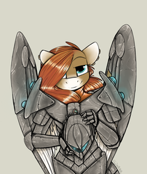 Size: 800x950 | Tagged: safe, artist:sinrar, oc, oc:wild spice, pegasus, anthro, fallout equestria, anthro oc, armor, enclave, enclave armor, folded wings, piercing, power armor
