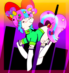 Size: 1024x1087 | Tagged: safe, artist:dr--dapper, oc, oc only, earth pony, pony, abstract background, bow, clothes, cute, decora, female, hairclip, mare, shirt, socks, solo