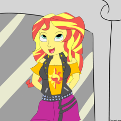 Size: 3000x3000 | Tagged: safe, artist:chibi-abel, sunset shimmer, equestria girls, equestria girls specials, g4, my little pony equestria girls: better together, my little pony equestria girls: forgotten friendship, arm behind back, clothes, female, high res, jacket, leather jacket, skirt, solo