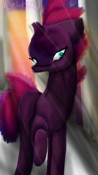 Size: 720x1280 | Tagged: safe, artist:mizkitrind, fizzlepop berrytwist, tempest shadow, pony, g4, my little pony: the movie, broken horn, female, horn, raised hoof, solo