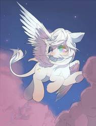 Size: 730x960 | Tagged: safe, artist:little strange, oc, oc only, oc:prism, alicorn, pony, alicorn oc, flying, leonine tail, solo