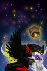 Size: 2000x3000 | Tagged: safe, artist:aleirina, oc, pegasus, pony, female, high res, male, mask, oc x oc, pony island, shipping, space, straight