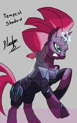 Size: 600x954 | Tagged: safe, artist:blaudjinninfinite, tempest shadow, pony, g4, my little pony: the movie, broken horn, eye scar, female, horn, rearing, scar, solo, sparking horn