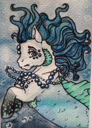 Size: 2552x3544 | Tagged: safe, artist:aleirina, oc, oc only, merpony, sea pony, bubble, flowing mane, high res, jewelry, necklace, ocean, pearl necklace, solo, underwater, water