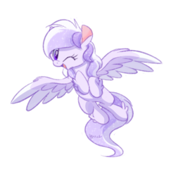 Size: 500x500 | Tagged: safe, artist:kaleidoskopic, oc, oc only, oc:starstorm slumber, pegasus, pony, female, flying, leg fluff, looking at you, mare, one eye closed, open mouth, simple background, solo, transparent background