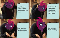 Size: 640x410 | Tagged: safe, tempest shadow, g4, my little pony: the movie, broken horn, despicable me, exploitable meme, eye scar, gru's plan, horn, meme, scar, truth