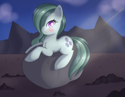 Size: 2046x1596 | Tagged: safe, marble pie, earth pony, pony, g4, blushing, female, mountain, rock, rock farm, solo