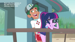 Size: 1920x1080 | Tagged: safe, edit, editor:ma.no.m.ca, sci-twi, timber spruce, twilight sparkle, equestria girls, g4, my little pony equestria girls: better together, binoculars, clothes, lifeguard timber, swimsuit