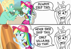 Size: 1229x848 | Tagged: safe, artist:ilaria122, artist:threetwotwo32232, gladys, princess cadance, rainbow dash, zephyr breeze, alicorn, blue crushed, equestria girls, g4, my little pony equestria girls: better together, always ship this, anti-shipping, belly button, clothes, comic, dialogue, exploitable meme, female, hat, male, meme, midriff, multicolored hair, my hero academia, parody, princess of shipping, ship:zephdash, shipper on deck, shipping, straight, surfboard, swimsuit