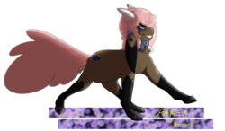 Size: 3092x1800 | Tagged: safe, artist:ltty-bitty, oc, oc only, oc:parex, hybrid, sheep pony, bell, collar, cowbell, female, fluffy tail, horns, interspecies offspring, offspring, simple background, smiling, solo, transparent background