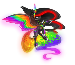 Size: 2300x2000 | Tagged: safe, artist:couratiel, oc, oc only, oc:princess neon boom, alicorn, pony, alicorn oc, colored horn, colored wings, converse, ethereal mane, female, high res, horn, mare, multicolored wings, neon pony, rainbow tail, rainbow wings, shoes, simple background, solo, transparent background