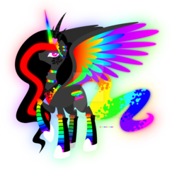 Size: 900x884 | Tagged: safe, artist:hexfloog, oc, oc only, oc:princess neon boom, alicorn, original species, pony, alicorn oc, colored horn, colored wings, converse, ear piercing, earring, ethereal mane, female, horn, jewelry, mare, multicolored wings, neon pony, piercing, rainbow tail, rainbow wings, raised hoof, regalia, shoes, simple background, solo, spread wings, transparent background, wings