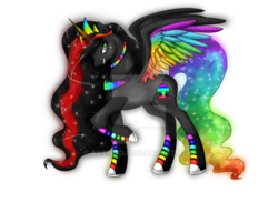 Size: 800x582 | Tagged: safe, artist:amenoo, oc, oc only, oc:princess neon boom, alicorn, original species, pony, alicorn oc, colored horn, colored wings, converse, ethereal mane, female, horn, jewelry, mare, multicolored wings, neon pony, rainbow tail, rainbow wings, raised hoof, regalia, shoes, simple background, solo, transparent background