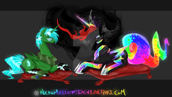Size: 1024x577 | Tagged: safe, artist:nekomellow, oc, oc only, oc:lightning spark, oc:princess neon boom, alicorn, original species, pony, alicorn oc, duo, neon pony