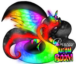 Size: 1698x1438 | Tagged: safe, artist:nekomellow, oc, oc only, oc:princess neon boom, alicorn, original species, pony, alicorn oc, neon pony, simple background, solo, transparent background