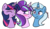 Size: 2400x1400 | Tagged: safe, artist:dreamyeevee, edit, starlight glimmer, trixie, twilight sparkle, pony, unicorn, g4, blushing, counterparts, cropped, cutie mark, female, horn, horn ring, lesbian, lovewins, magical trio, one eye closed, polyamory, ship:startrix, ship:twistarlight, ship:twixie, shipping, simple background, smiling, transparent background, twilight's counterparts, twixstar, wink