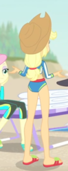 Size: 323x818 | Tagged: safe, screencap, applejack, fluttershy, equestria girls, equestria girls specials, g4, my little pony equestria girls: better together, my little pony equestria girls: forgotten friendship, applebutt, ass, butt, clothes, cropped, feet, female, flip-flops, legs, midriff, sandals, swimsuit
